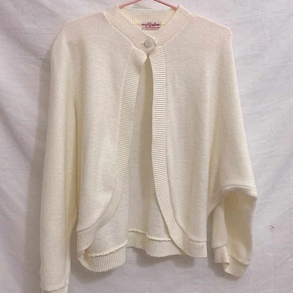 Vintage 100% DuPont Orlon Knit Cardigan - Ivory